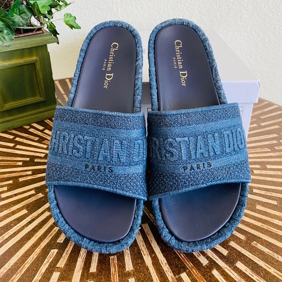 Dior Shoes - Oblique Embroidered D-Way Platform Sandal in Denim